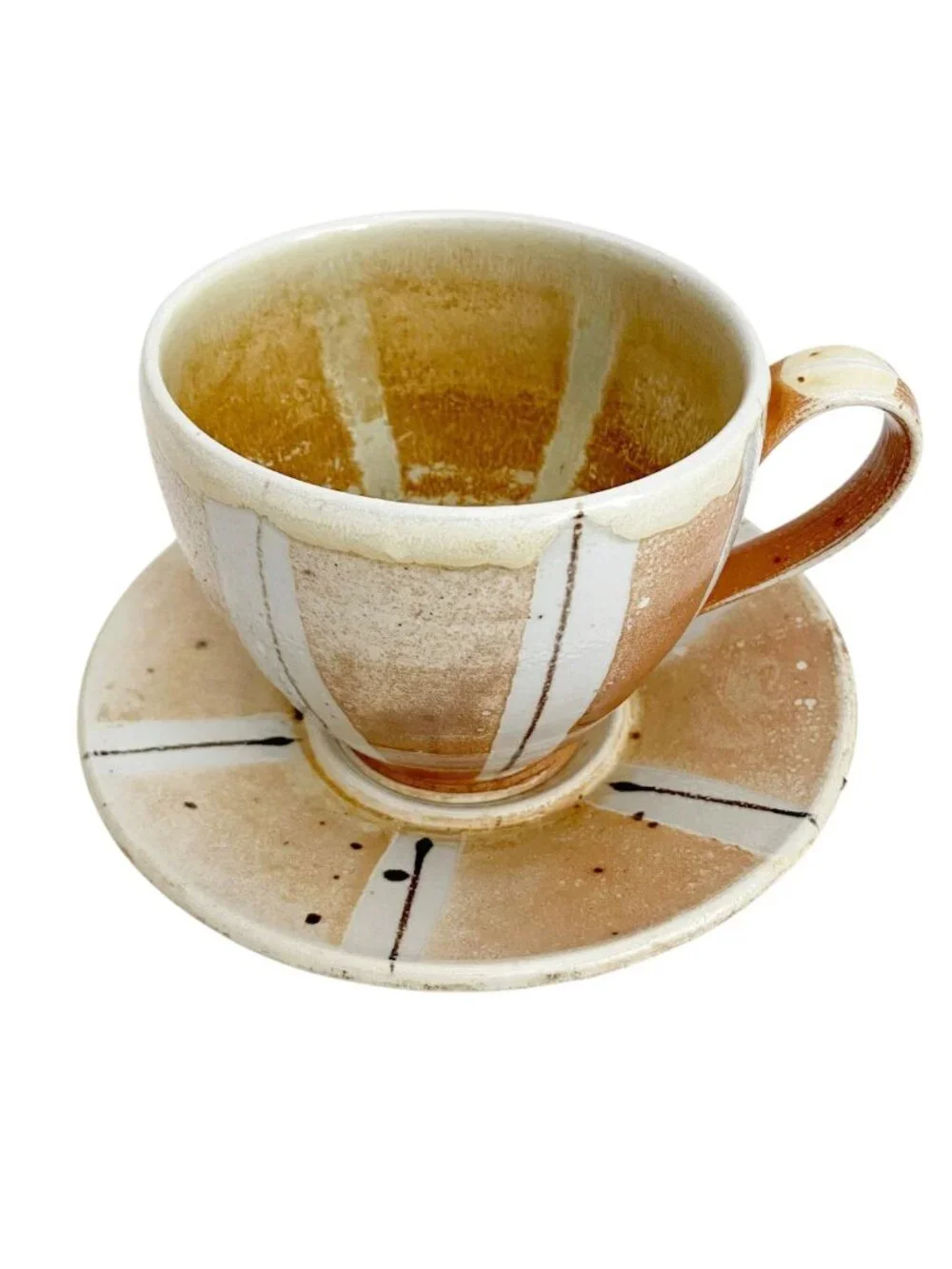 Handmade Ceramic Coffee Cup and Saucer Set, Wabi Sabi Studio Pottery Mug, Earthy